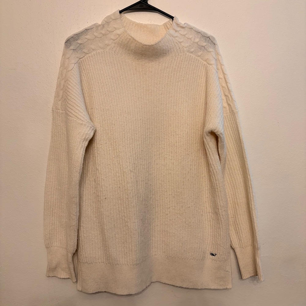 Vineyard Vines Sweater Womens Small Cream Mock Neck Ribbed Cable Knit Excellent